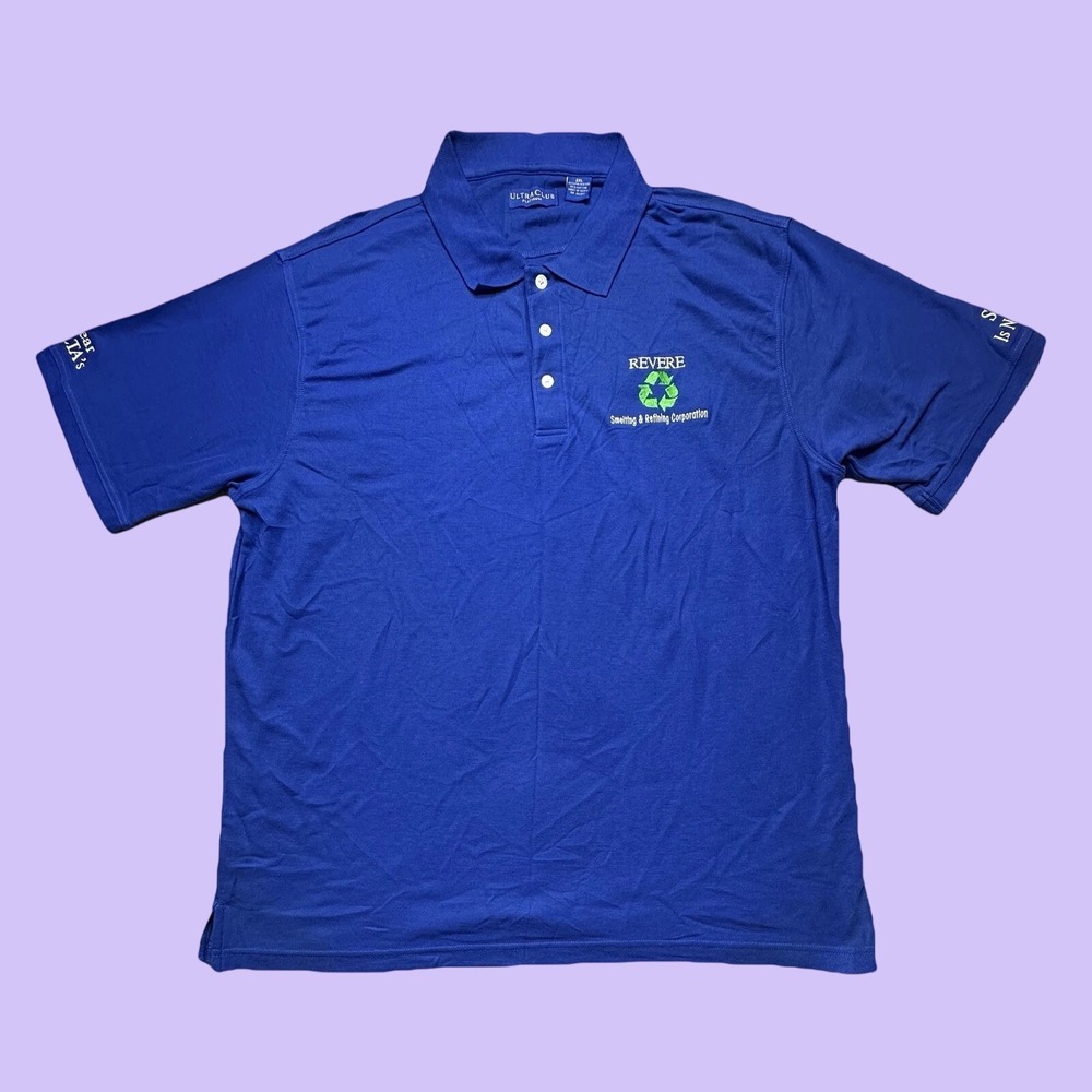 UltraClub Polo Shirt Mens 2XL Blue Revere Smelting & Refining Logo Safety Pique